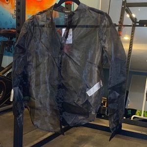 Shiny Black Mesh Button Up Shirt NWT